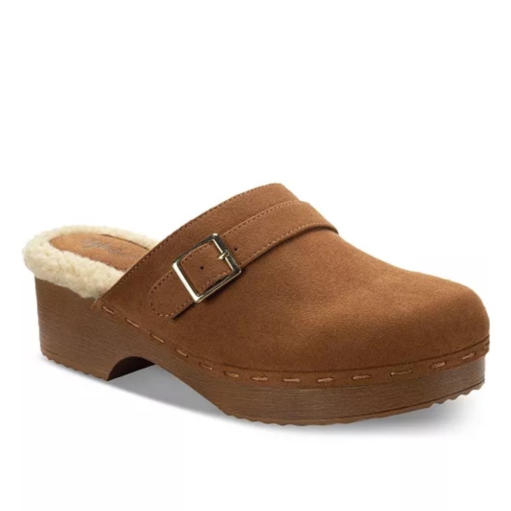 Style & Co Womens Dakotaa Slip-On Tan Suede Clogs‎ 5M Buckle Cozy Winter Casual